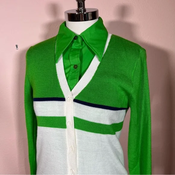 Vintage 60 70 Jantzen Kelly Green Dagger collar Sweater set pencil Skirt set - Picture 7 of 16
